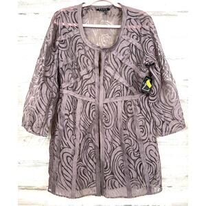 ZOZO L Gray Tan Lace Cardigan Beach Cover Up Sheer Boho NWT